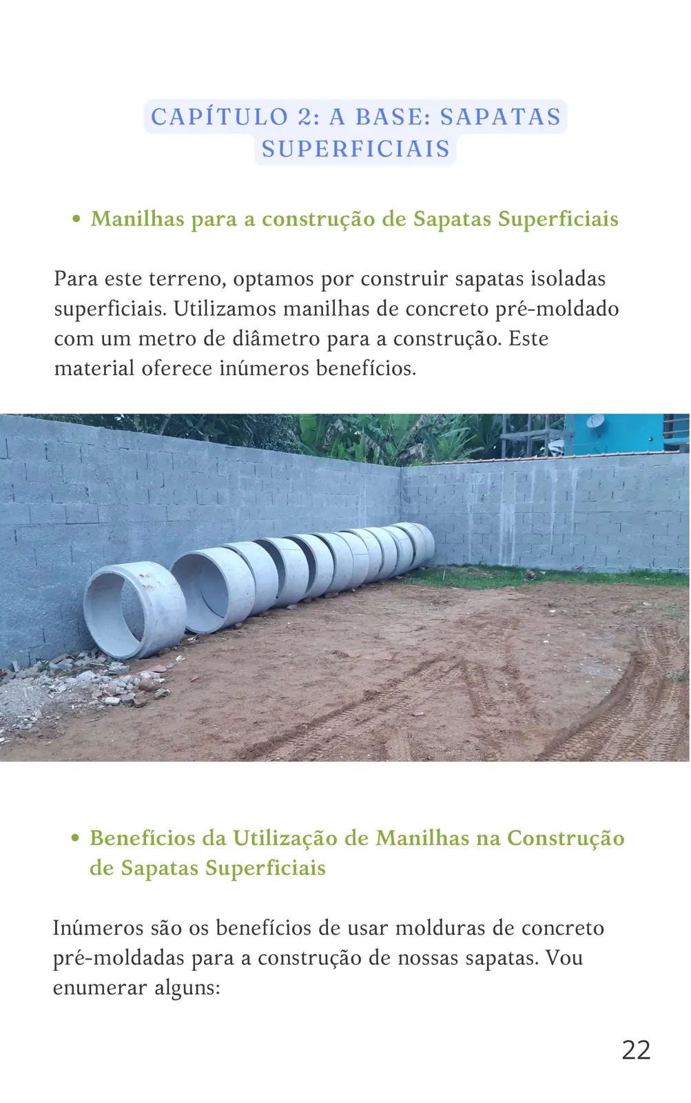 Sapatas superficiais com manilhas de concreto